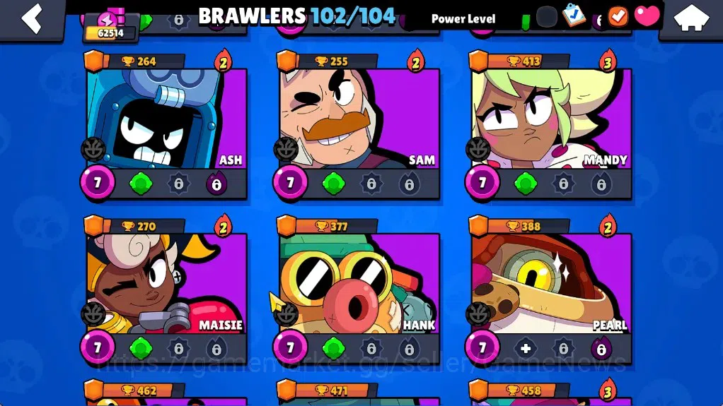 Brawl Stars Accounts 62514 Trophy|102Brawlers 19Max|UL Kaze&Sirius|10k 18