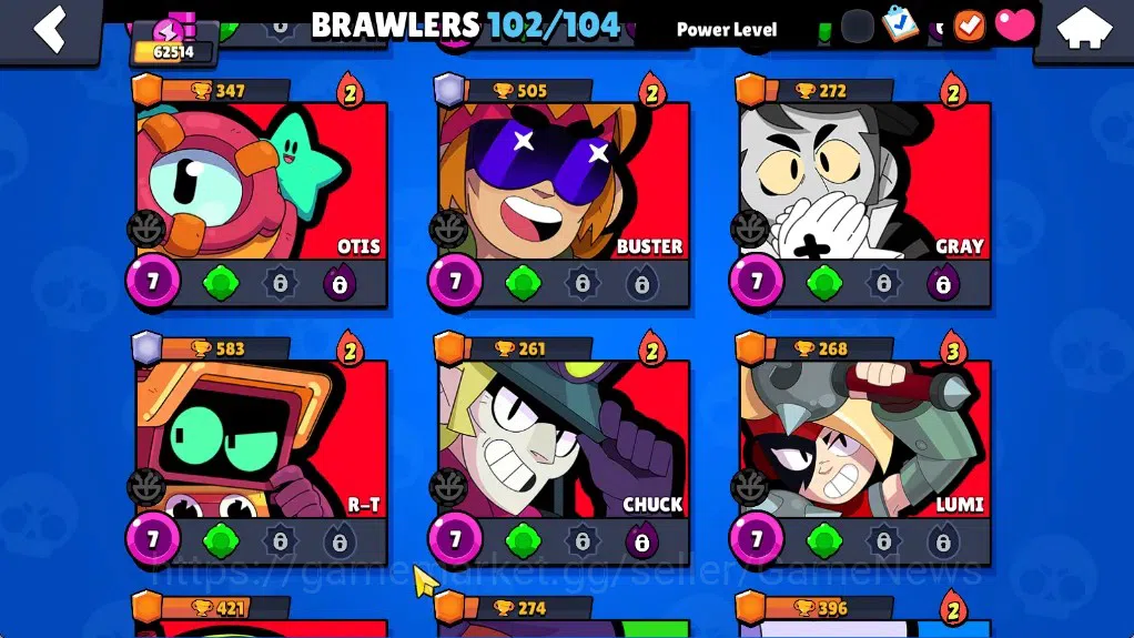 Brawl Stars Accounts 62514 Trophy|102Brawlers 19Max|UL Kaze&Sirius|10k 20