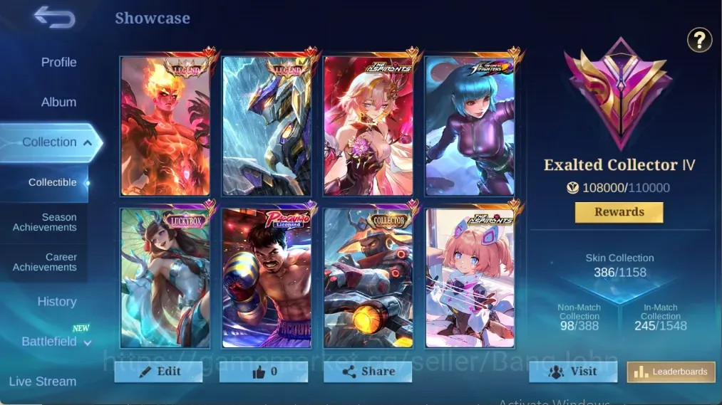 Mobile Legends: Bang Bang Accounts Others Global|138Hero|386Skin|Exalted|LEGEND Valir Saber|Aspirants Obsidia 1