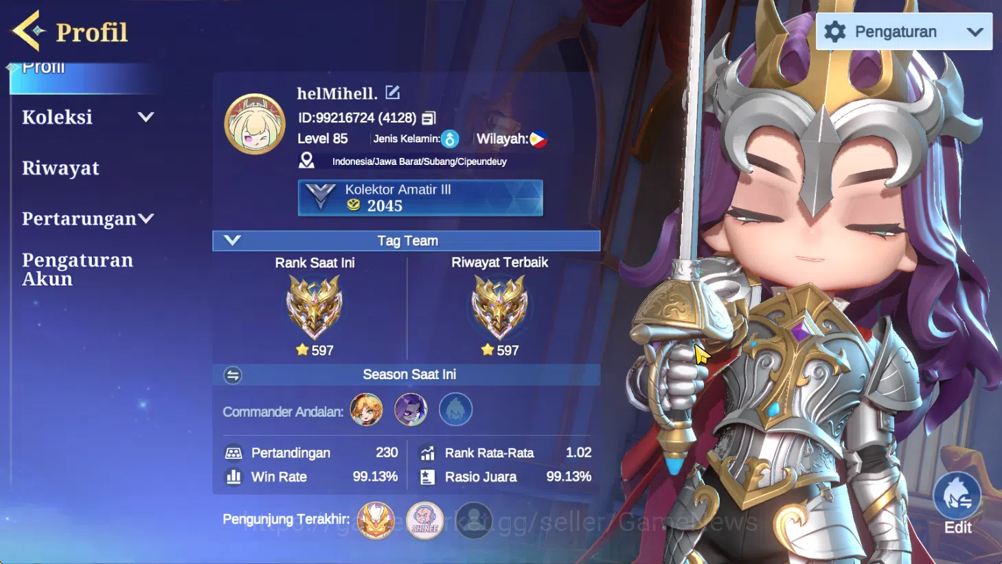 Magic Chess: Go Go Accounts High Tag Team Immortal 597|26 Commander 4 Max|Epic (Lancelot),Special (Layla Blue Spectre),6 2