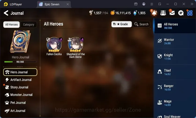 Epic Seven Accounts Starter Global Unverif|Best Starter|2ML(F.Cecilia,SotDDiene)|PoH+Bless ON|SS 1.9K|Side Story 1