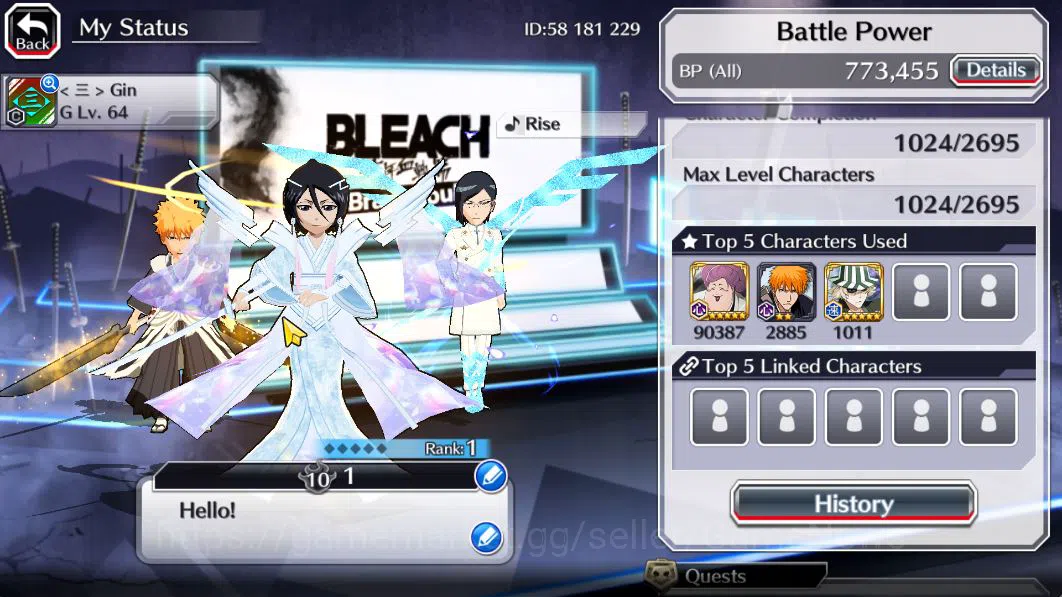 Bleach: Brave Souls Accounts Mid-Tier [GLOBAL]48K Orb|Rukia 10th Aniv,TYBW26[Uryu,Ichigo],TYBW25[NAnana,AsNodt],Byakuya 3