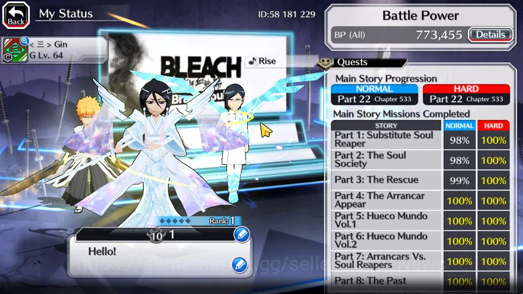 Bleach: Brave Souls Accounts Mid-Tier [GLOBAL]48K Orb|Rukia 10th Aniv,TYBW26[Uryu,Ichigo],TYBW25[NAnana,AsNodt],Byakuya 4