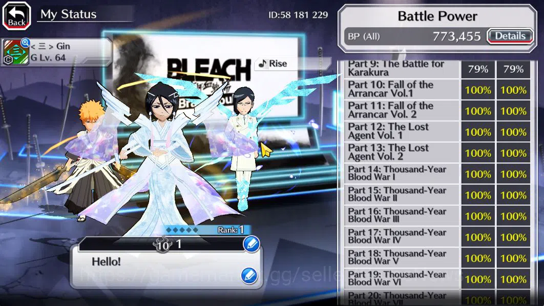 Bleach: Brave Souls Accounts Mid-Tier [GLOBAL]48K Orb|Rukia 10th Aniv,TYBW26[Uryu,Ichigo],TYBW25[NAnana,AsNodt],Byakuya 5