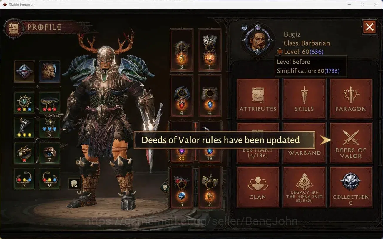 Diablo Immortal Accounts High-End NA - High Heavens | 60 (636) Barbarian - Maledictor | CR 36k | Reso 360 | Inferno 2 |Varog 1