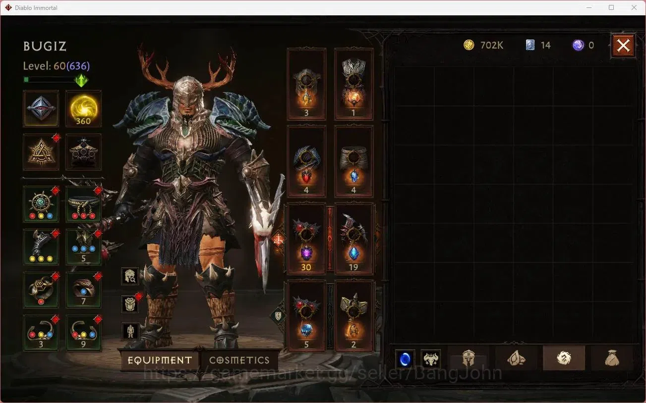 Diablo Immortal Accounts High-End NA - High Heavens | 60 (636) Barbarian - Maledictor | CR 36k | Reso 360 | Inferno 2 |Varog 12