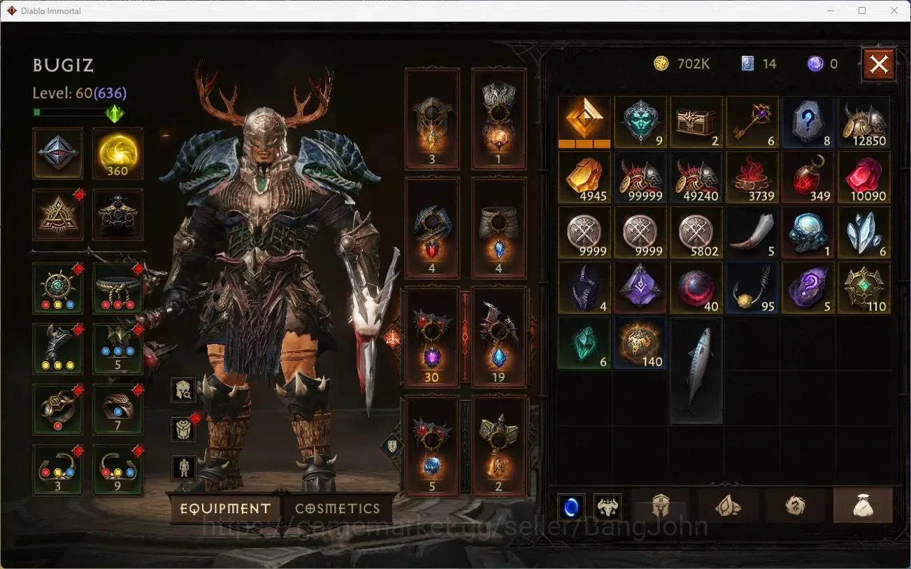 Diablo Immortal Accounts High-End NA - High Heavens | 60 (636) Barbarian - Maledictor | CR 36k | Reso 360 | Inferno 2 |Varog 13