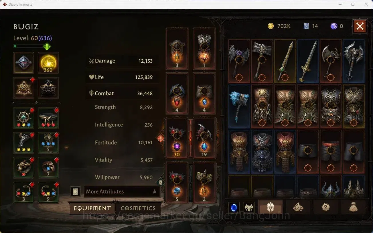 Diablo Immortal Accounts High-End NA - High Heavens | 60 (636) Barbarian - Maledictor | CR 36k | Reso 360 | Inferno 2 |Varog 7