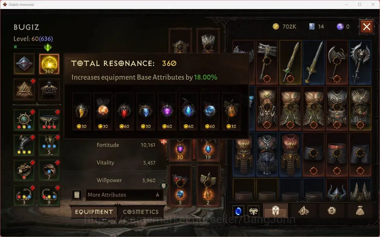 Diablo Immortal Accounts High-End NA - High Heavens | 60 (636) Barbarian - Maledictor | CR 36k | Reso 360 | Inferno 2 |Varog 8