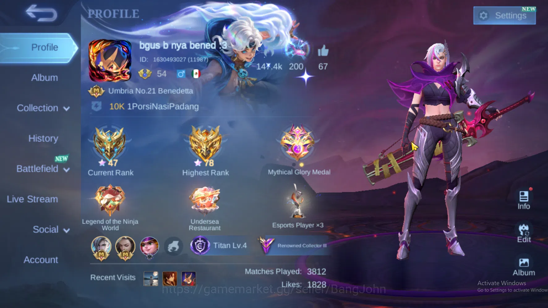 Mobile Legends: Bang Bang Accounts Hero 107 | Skin 227 | Aspirants Angela | KOF Karin image 1