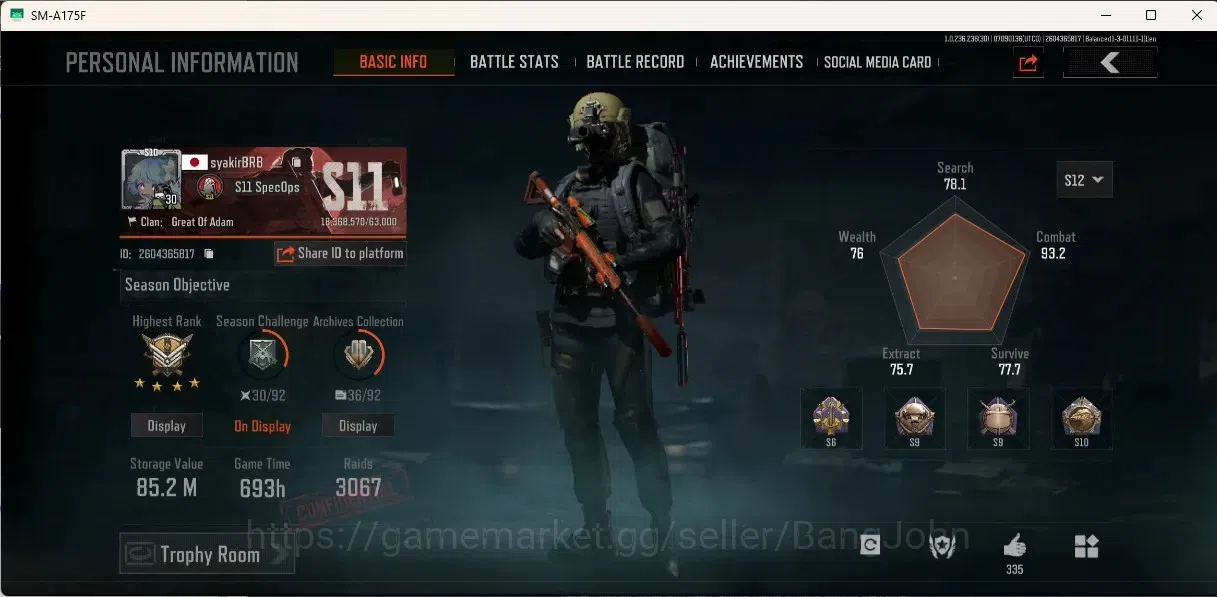 Arena Breakout Accounts High Value Mobile | S11 |SV 85.2 M|CV 46 M|Exclusive Gun[X-Ray H416,Symphony AR57,Koi LR-AR2,Squire 1
