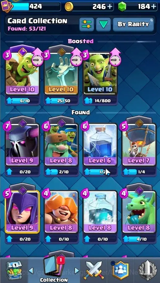 Clash Royale Accounts High-End Lv 424|KTL 10|Trophy 3057|Card 53/121|1 Hero,3 EVO|2 MAX 10 Epic,18 Rare,22 Common|Gems 15