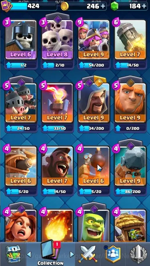 Clash Royale Accounts High-End Lv 424|KTL 10|Trophy 3057|Card 53/121|1 Hero,3 EVO|2 MAX 10 Epic,18 Rare,22 Common|Gems 16