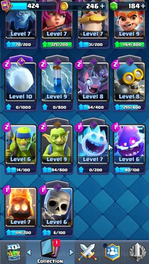 Clash Royale Accounts High-End Lv 424|KTL 10|Trophy 3057|Card 53/121|1 Hero,3 EVO|2 MAX 10 Epic,18 Rare,22 Common|Gems 19