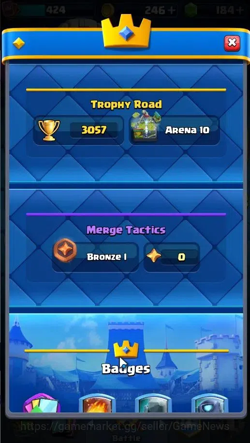 Clash Royale Accounts High-End Lv 424|KTL 10|Trophy 3057|Card 53/121|1 Hero,3 EVO|2 MAX 10 Epic,18 Rare,22 Common|Gems 3
