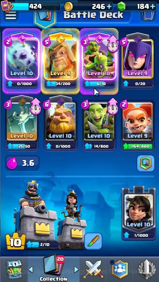 Clash Royale Accounts High-End Lv 424|KTL 10|Trophy 3057|Card 53/121|1 Hero,3 EVO|2 MAX 10 Epic,18 Rare,22 Common|Gems 7