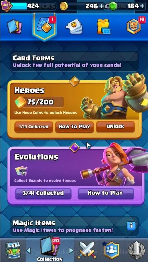 Clash Royale Accounts High-End Lv 424|KTL 10|Trophy 3057|Card 53/121|1 Hero,3 EVO|2 MAX 10 Epic,18 Rare,22 Common|Gems 8