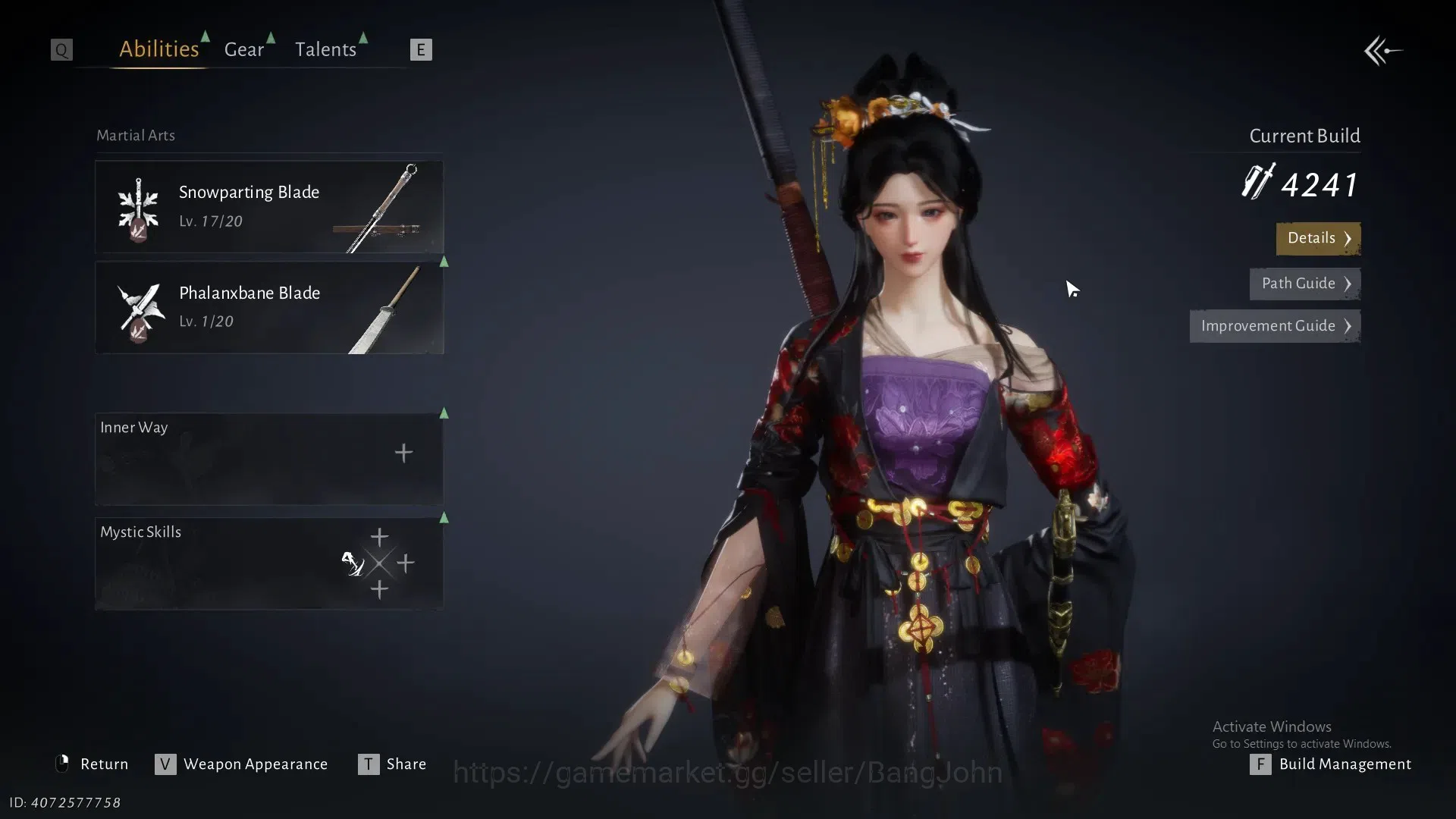 Where Winds Meet Accounts ASIA | Selector On 1 Harmonic Core | MC Female | Lv 20 (Starter) | Limited Martial Destiny Armor 5