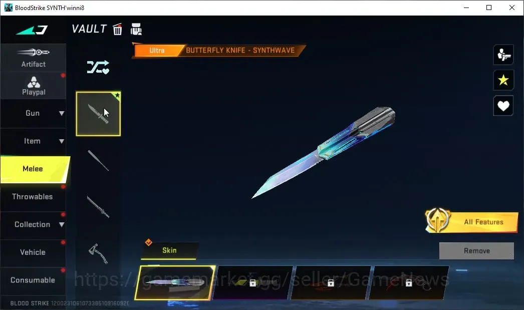Blood Strike Accounts Collab Skin ASIA|Meele Ultra Butterfly Knife Synthwave|Collab M4A1 Battle of Faith|Ultra Galil 1