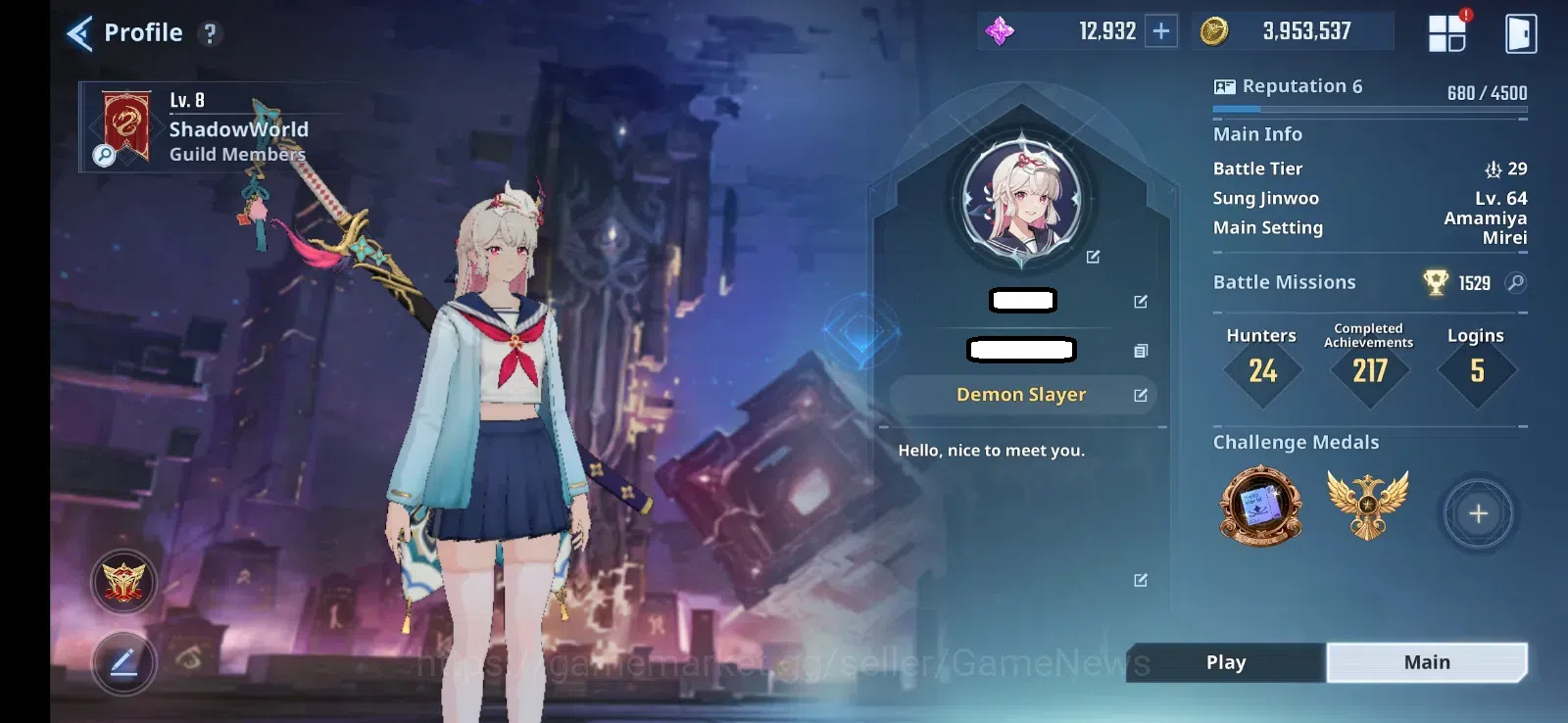 Solo Leveling: ARISE Accounts Total Power 545K |11SSR| GotoA5+SignA1, AmamiyaA6+signA4, ChaHaeA2+signA5, Meilin+Sign 2