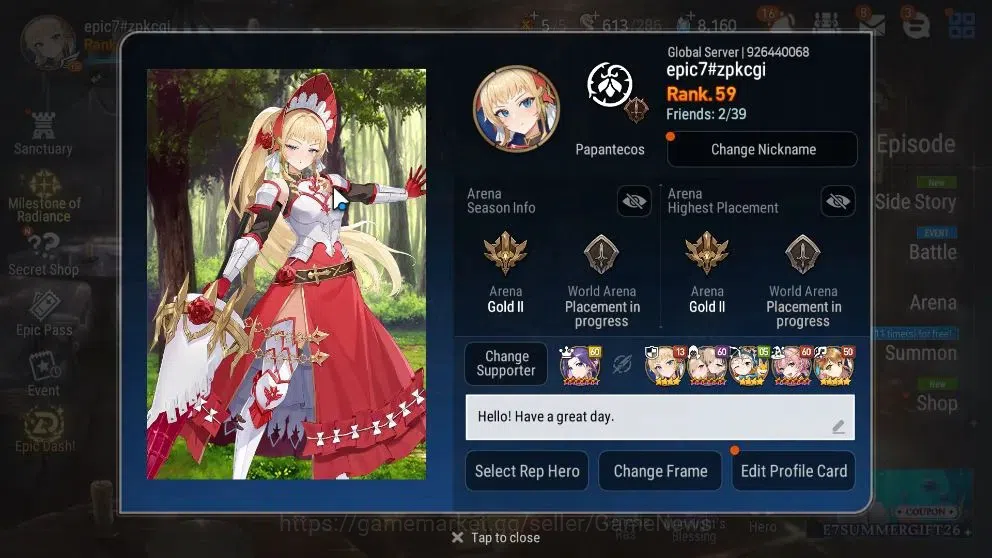 Epic Seven Accounts High-End GLOBAL UnVerif|New Era|10 ML(Rhiana&Luc,BysHwayung,DB Senya,etc)+Ab Fumyr,Renak,Estele,etc|532 2