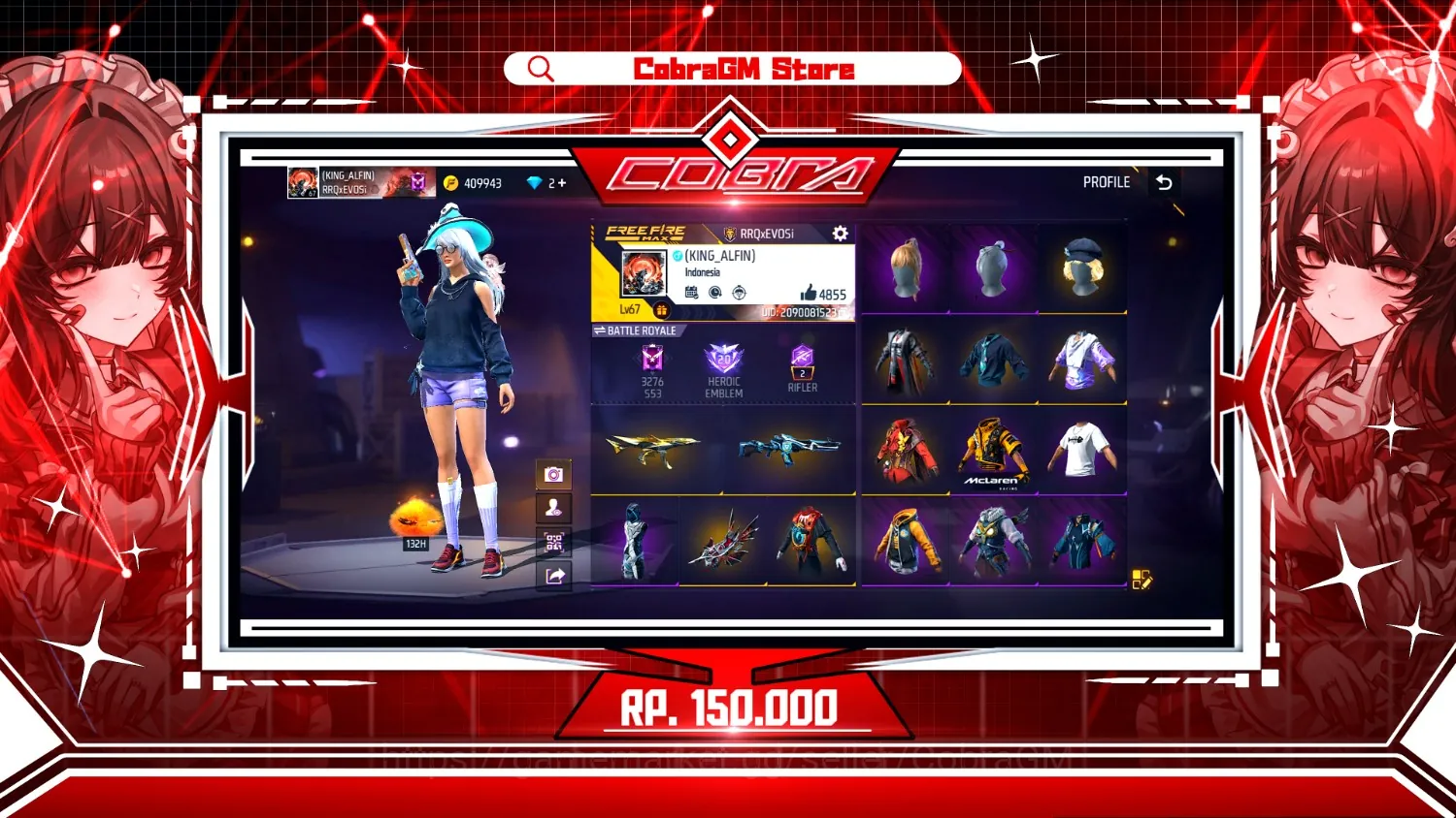 Free Fire Accounts Akun Free Fire Vault 413 - YinYang - Tenxi - Saitama - Hip Kid - Vigilante - Sg Mamba 1
