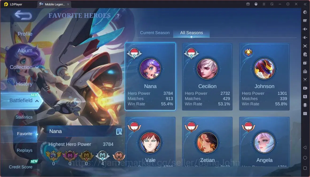 Mobile Legends: Bang Bang Accounts Collector Global|Hero 99|Skin 201|Renowned|Prime Granger|KOF Karina|5-STAR 4
