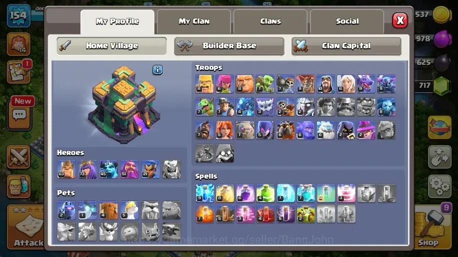 Clash of Clans Accounts Global|TH 14-BH 7|4 Gold & 3 Legend Skins|Lvl 154| image 2
