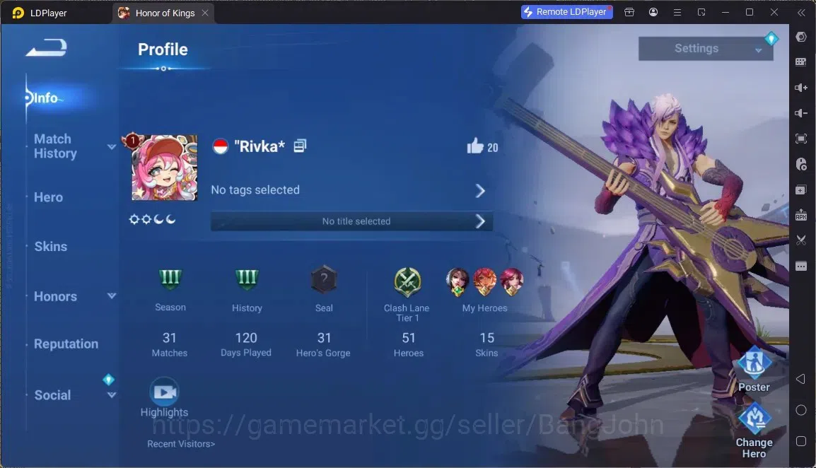 Honor of Kings Accounts Rare Skin Global | 51H 15S |KIC Luna|Legend Lam|Worldly Liu Bei|Event Exclusive Gan&Mo|4 Rare|More 1