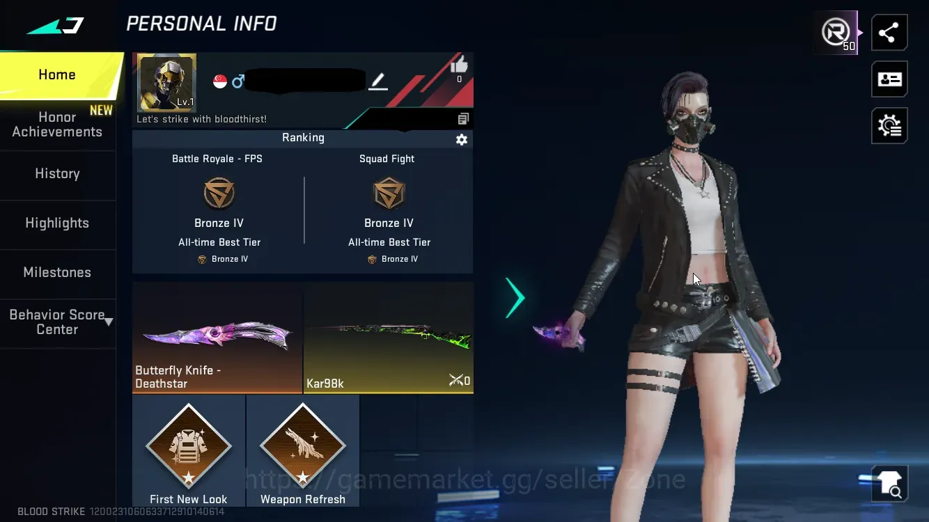 Blood Strike Accounts Starter ASIA|starter|1 ultra:Butterfly Knife-Deathstar|EchosofTreasure 1