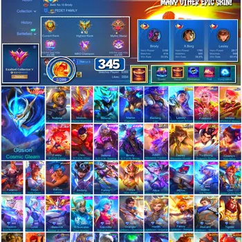Mobile Legends: Bang Bang Accounts Collector #3913 | 345 Skins | Legend Gusion | Collector Natalia | Internal Moskov | Full
