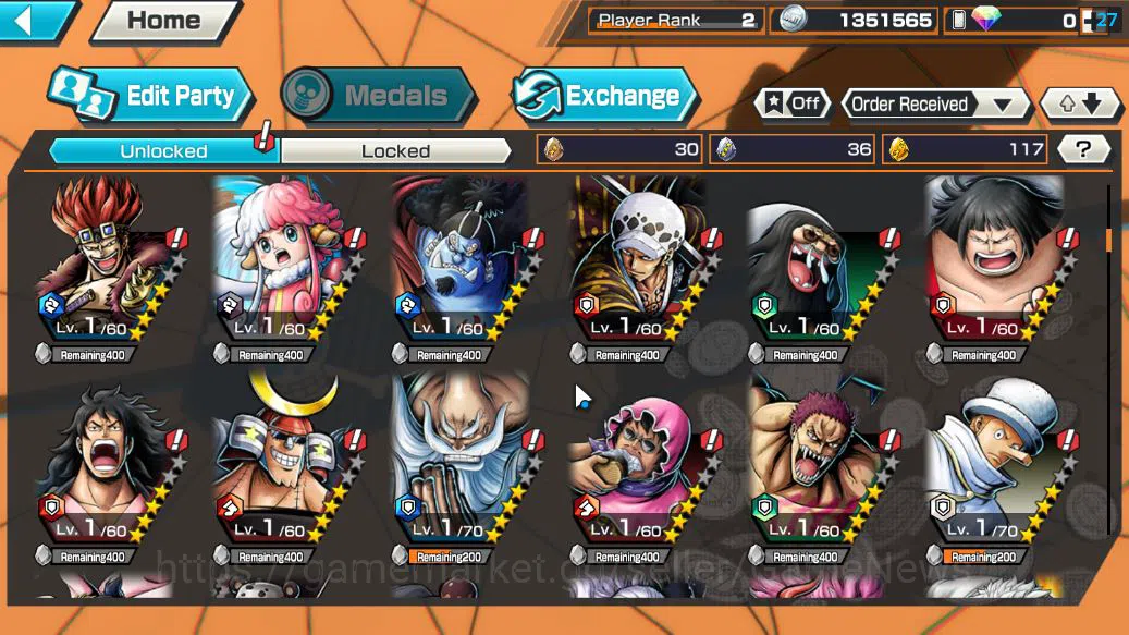 One Piece Bounty Rush Accounts Starter Global|4 EX | AMS Borsalino,T5E ST.Jaygarcia,Great Pirate Edward Newgate,Blackbeard 6