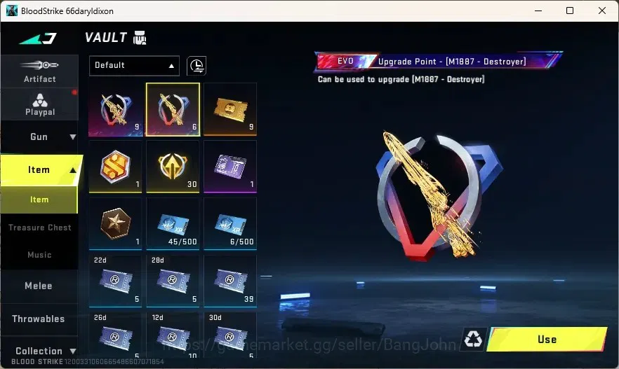 Blood Strike Accounts High-End ASIA | 1 EVO: M1887-Destroyer|Epic Name-Changing Card|Legendary Skydive Trail|6Upgrade Point 3
