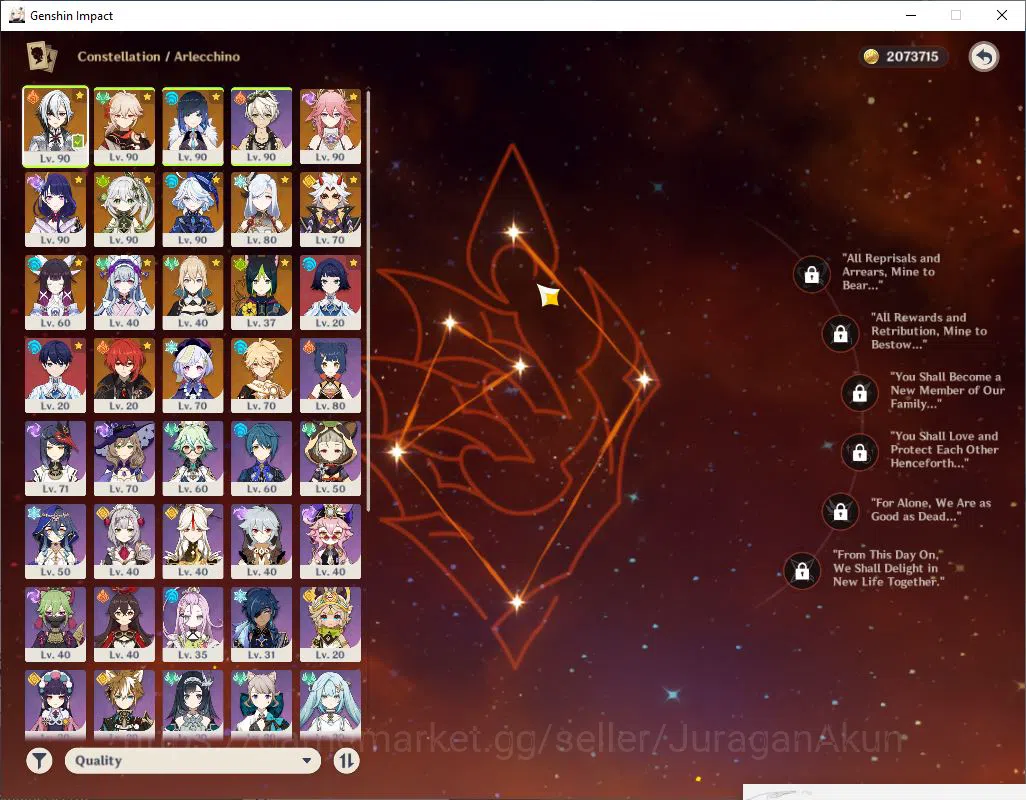 Genshin Impact Accounts Mid Game ASIA|AR 57|10Limited +5(*5Weapon)|Columbina,Arlecchino+sign,Yelan,Yae 3