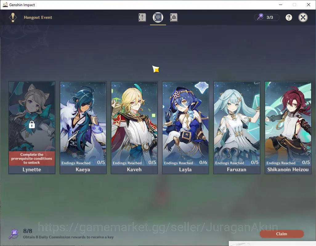 Genshin Impact Accounts Mid Game ASIA|AR 57|10Limited +5(*5Weapon)|Columbina,Arlecchino+sign,Yelan,Yae 6