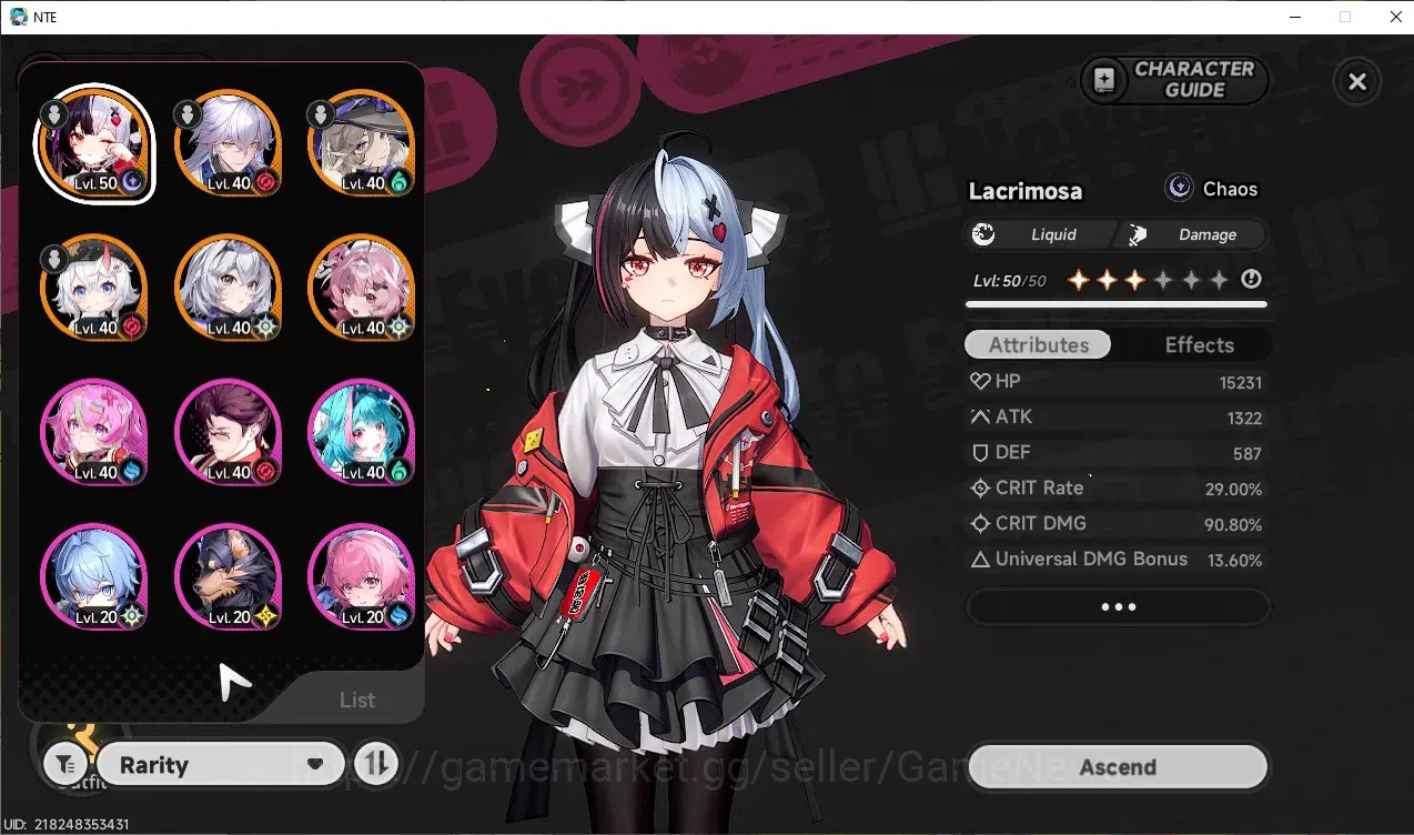 Neverness to Everness Accounts GLOBAL SEA|HL 30|TL 20|5 SSR 1 Limit[Lacrimosa+Sig image 2