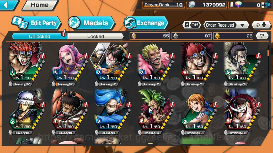 One Piece Bounty Rush Accounts Starter Global|5 EX|BP Kuzan,T5E St. Saturn,TFE Marshal D. Teach,G5 Monkey D. Luffy,KOP Gol 6
