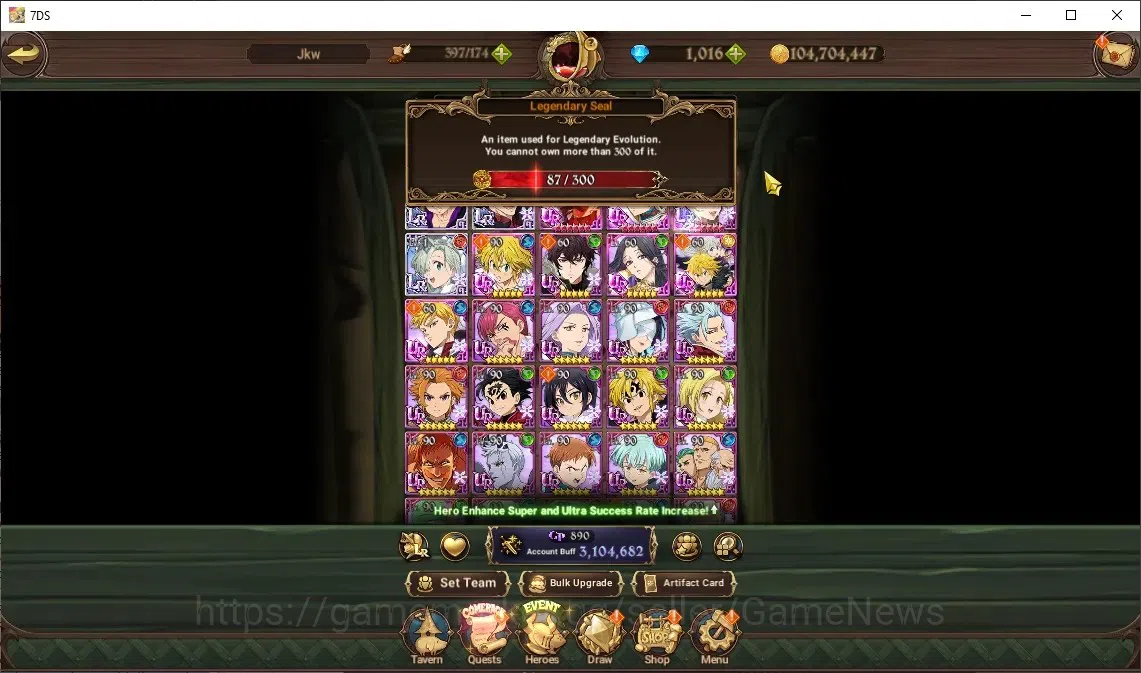 The Seven Deadly Sins: Grand Cross Accounts Endgame Global|3,1M CC|1K DM|87 LS|3 LR+6 UR|Nmeli3/6,A Ban,P 1