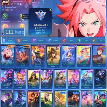 Mobile Legends: Bang Bang Accounts Rare Skin HERO 111 SKIN 195 | EMBLEM ALL MAX| SAKURA KALEA| LUCKBOX GATOTKACA| EPIC