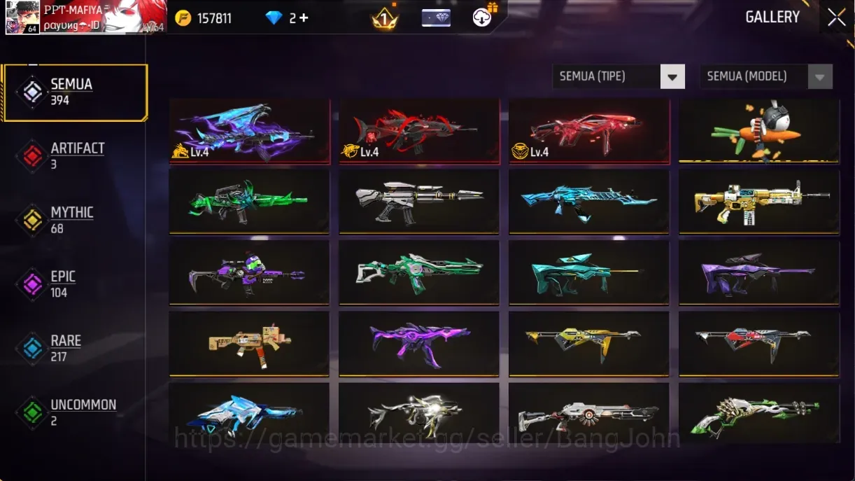 Free Fire Accounts Indonesia | 3 EVO (AK47,SCAR,MP40) | M1887- Hand of Hope, Mamba Gnaw| Electrify Bunny | Check SS FF1053B 1