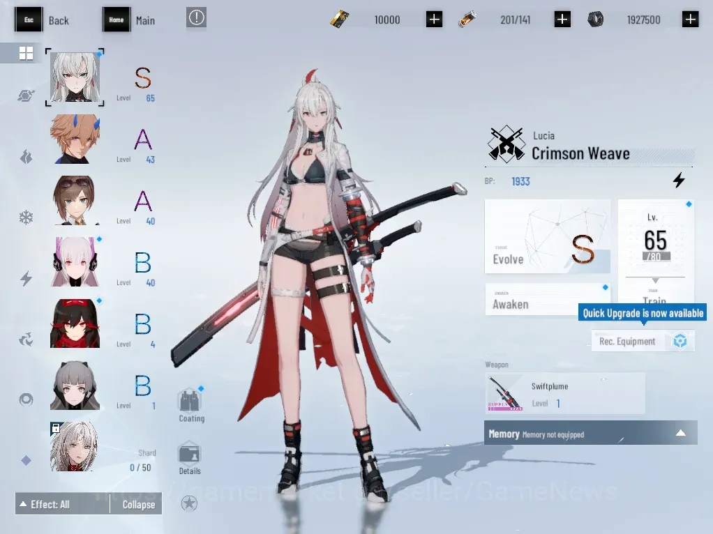 Punishing: Gray Raven Accounts Mid-Game ASIA|Lv 42|S Lucia Crimson Weave,A Bridget Ardeo,A Lee P|10k BC+3k YC|1 S Omniframe 1