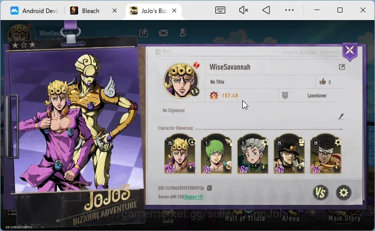 JoJo’s Bizarre Adventure: All Star Battle R Accounts America | 6 SSR | Jotaro K, Giorno G, Koichi H, F.F B1, M Avdol, ETC 1