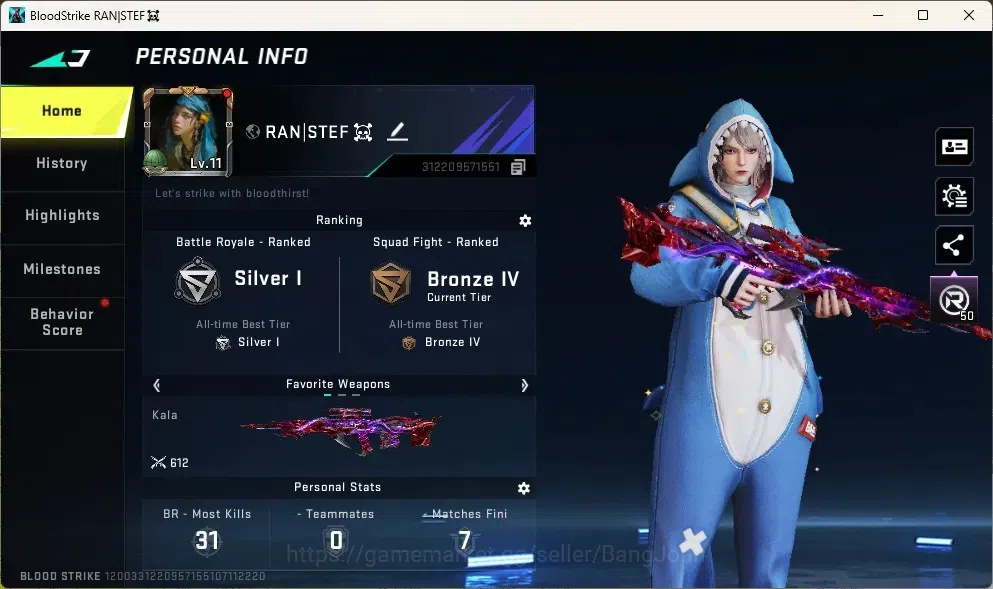 Blood Strike Accounts Rare Skin ASIA | 1 ETERNAL Gun: Kala - Whisper | 1 LEGENDARY Gun | 1 MISSA Limited Voice Pack |Check 1