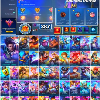 Mobile Legends: Bang Bang Accounts #4535 387 Skins | Alucard Obsidian Blade (LEGEND) | Aurora Kula Diamond (KOF) | Karina