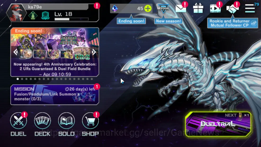 Yu-Gi-Oh! Master Duel Accounts Lv 18 | 20 Deck |VSK9,Radiant Typhoon,Dracotail,Yu image 1