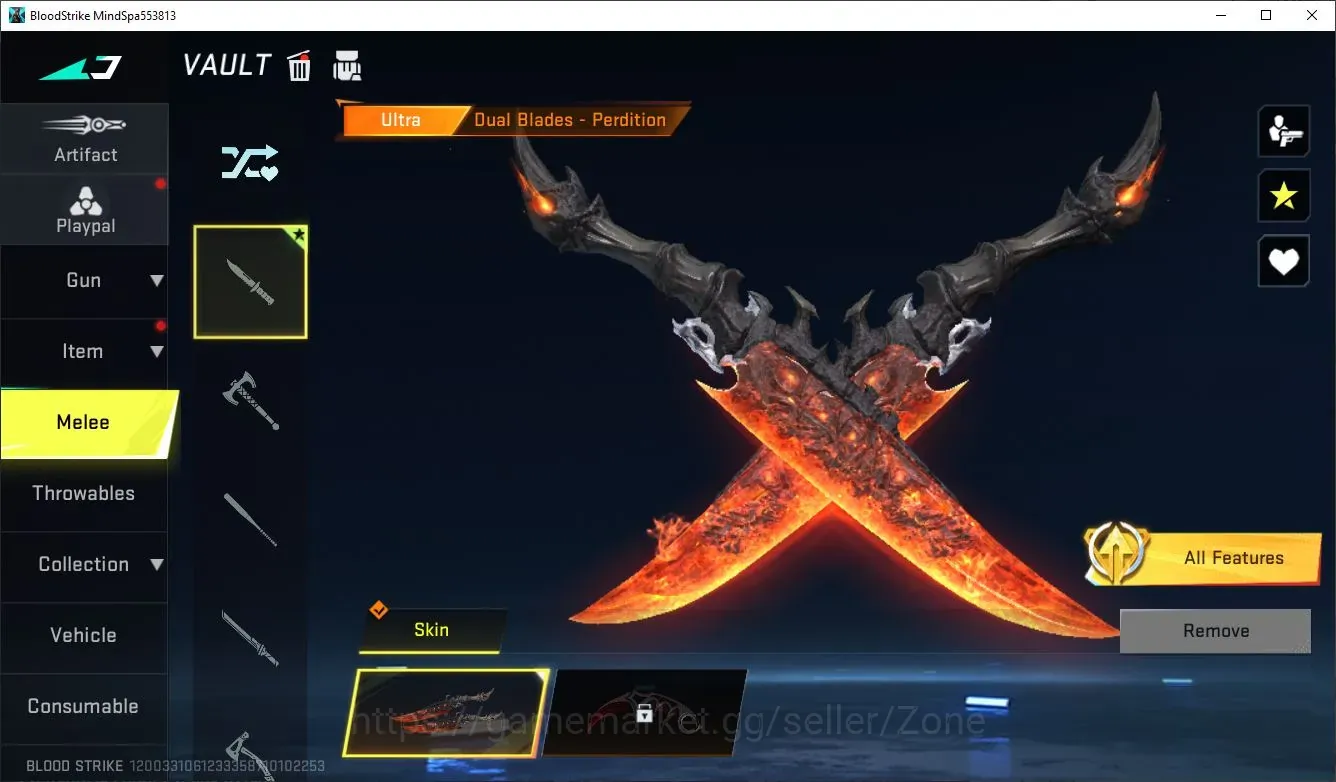 Blood Strike Accounts Starter ASIA Starter|1ULTRA Melee: Dual Blades-Perdition |1 Epic Rename Card|Check 1