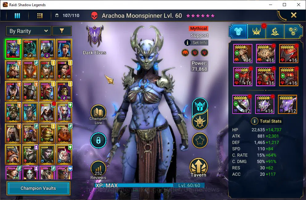 Raid: Shadow Legends Accounts Mid-Game Lv50 1,2M Power|1 Mythical(Arachoa Moonspinner)|23 3