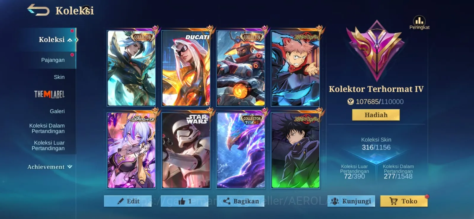 Mobile Legends: Bang Bang Accounts Collector A751|316 Skin|-21ArcFreeSkinLegend|SkinCollab:Julian Megumi,Yin Yuji 1
