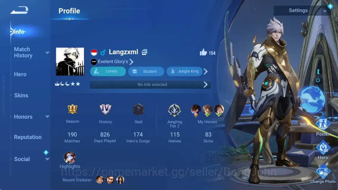 Honor of Kings Accounts Rare Skin Global|115H 83S|Seiya:Dharma|SXD:Hou Yi|LNY24:Da Qiao|Limited:Yuhuan|JJK:Garo|DDD:Daji|2 1