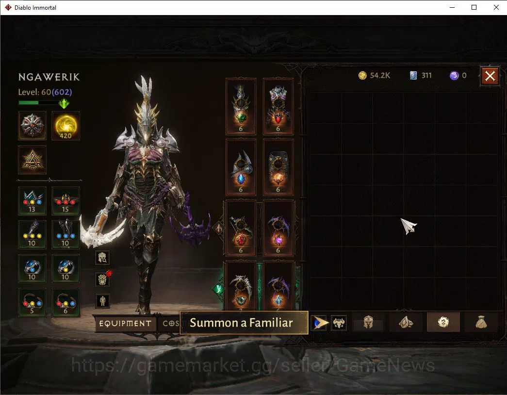 Diablo Immortal Accounts Mid-Tier SEA - Verathiel|Change Server On|Lv60(602)|Demon Hunter|35k CR|Reso 420|Paragon 6